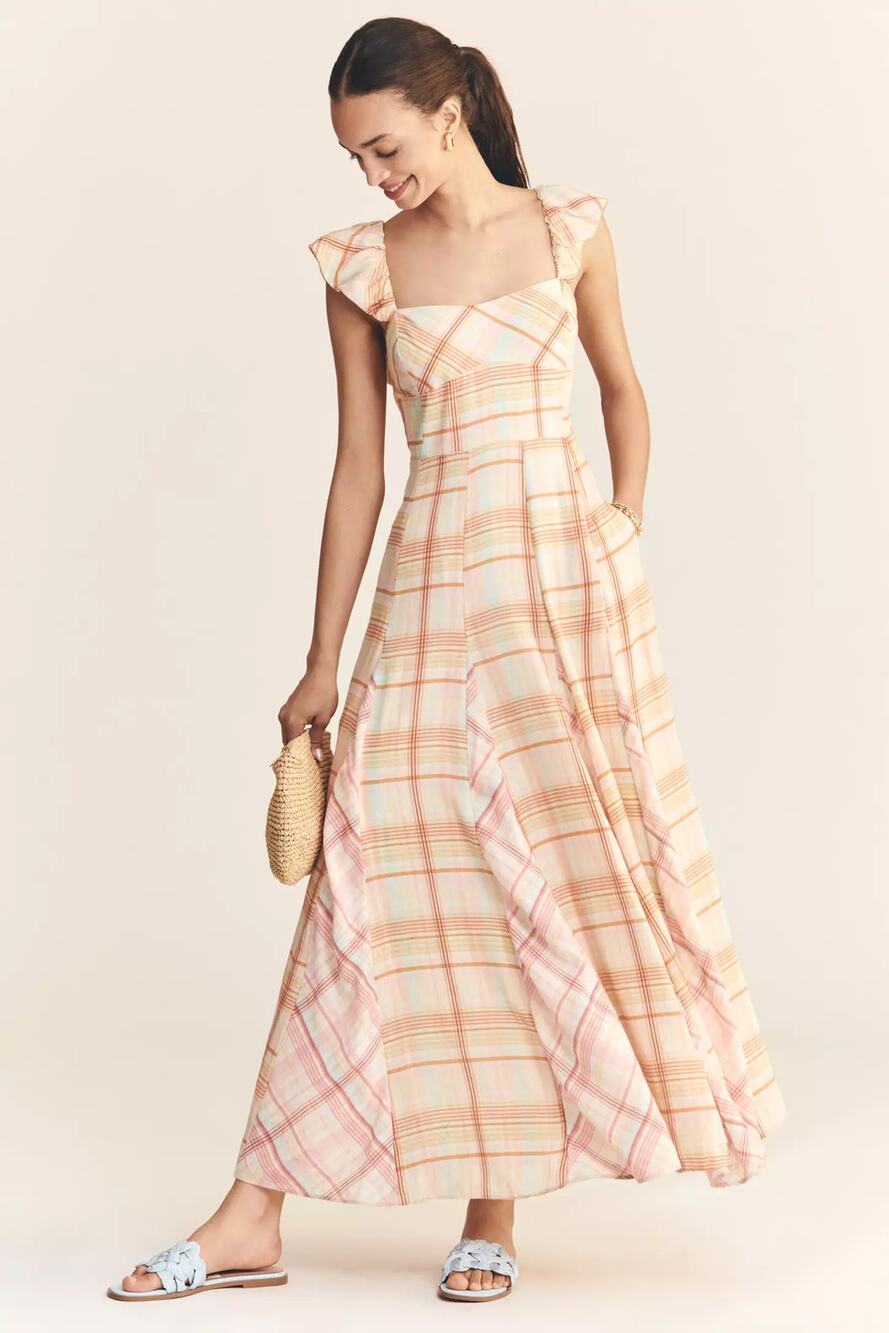 nwt ANTHROPOLOGIE MAEVE sz XL Linen Blend Flutter Sleeve Maxi
